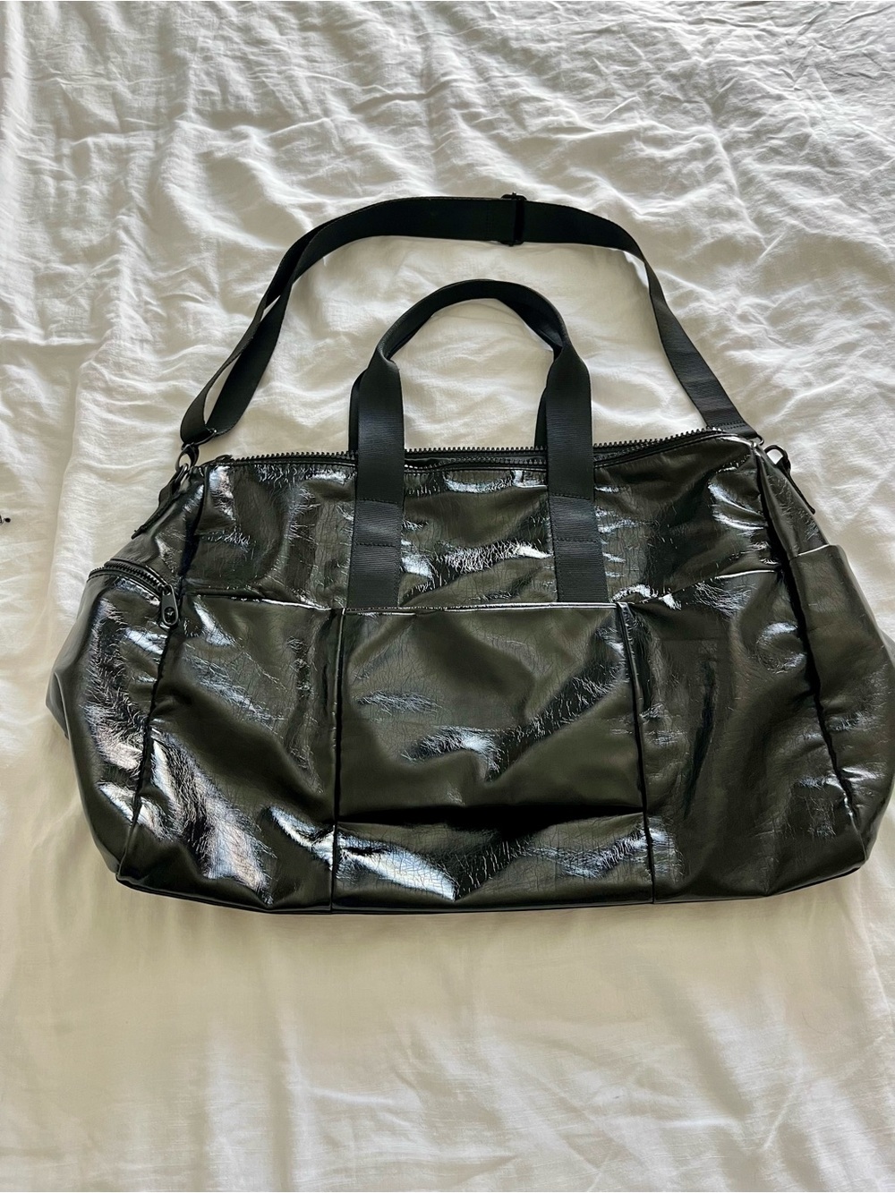 Fabletics Black Shiny Travel Duffel Bag